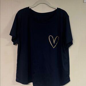 SHEIN Navy Tee with Gold Heart Design